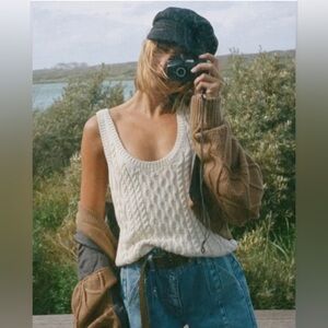 NWT Free People High Tide Cable Knit Sweater Tank Cream